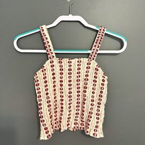 Red & White Floral Embroidered American Eagle Tank Top